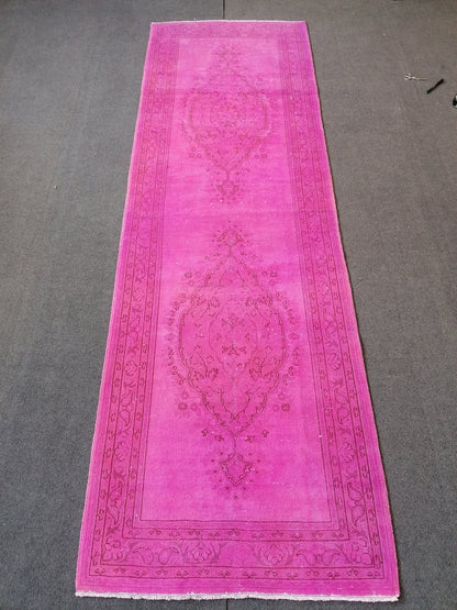 2.10 x 8.10 Handmade pink turkish runner rug, oushak vintage runner rug, vintage anatolian rug