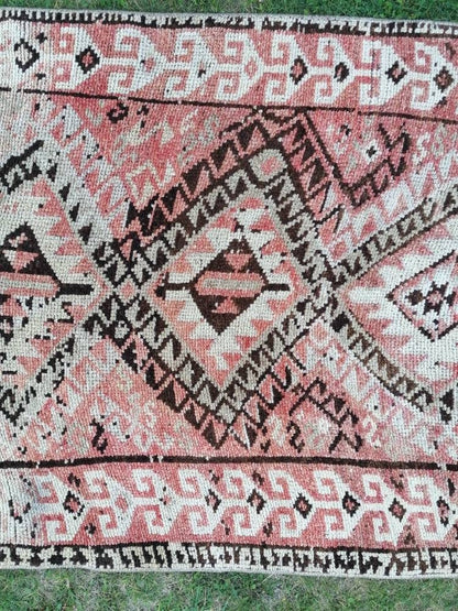 Oushak wool rug,turkish hallway runner rug, pastel oushak vintage runner 3'7x7'4 unique hand made rug kitchen rug bohemian rug