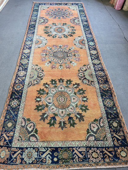 WOOL Oushak Runner Rug, Turkish 4.4 x 12.2 Runner Rug, Vintage Runner Rug, Hallway Runner Rug, Kitchen Runner Rug, Wool Runner Rug
