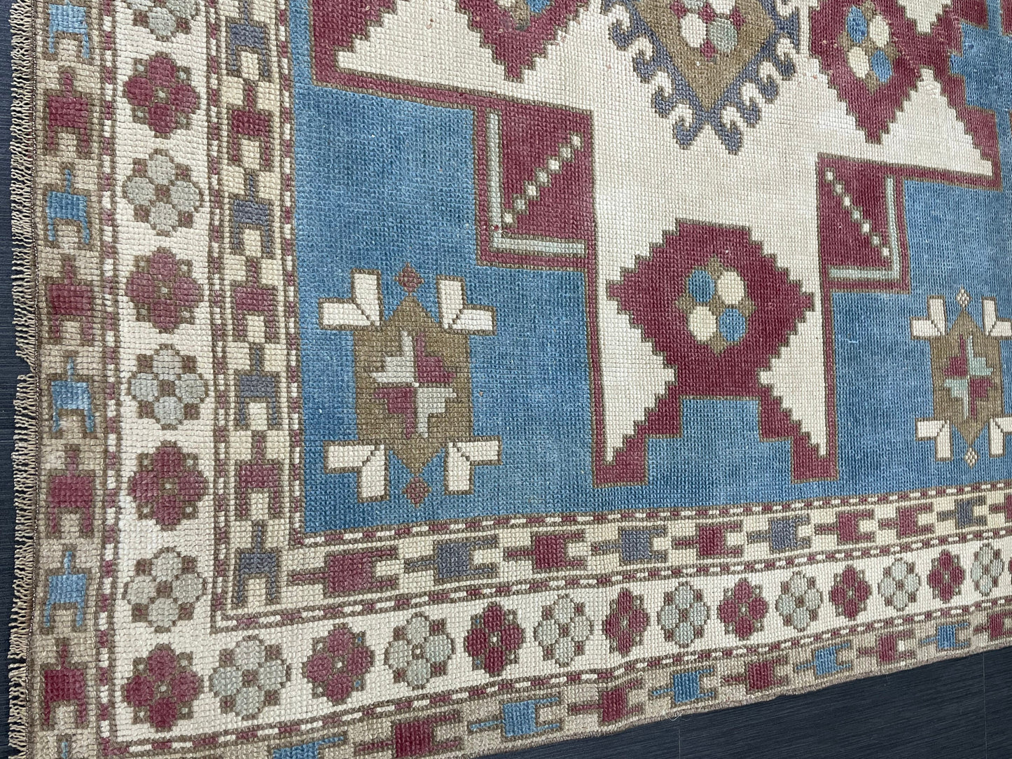 Hand Knotted Rug 5.3 x 7.6 Handmade Rug, Blue Oushak Rug Navy Vintag Rug BLUE Rug Turkish Rug, Farmhouse Rug, Vintage Rug, Wool rug