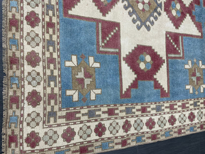 Hand Knotted Rug 5.3 x 7.6 Handmade Rug, Blue Oushak Rug Navy Vintag Rug BLUE Rug Turkish Rug, Farmhouse Rug, Vintage Rug, Wool rug