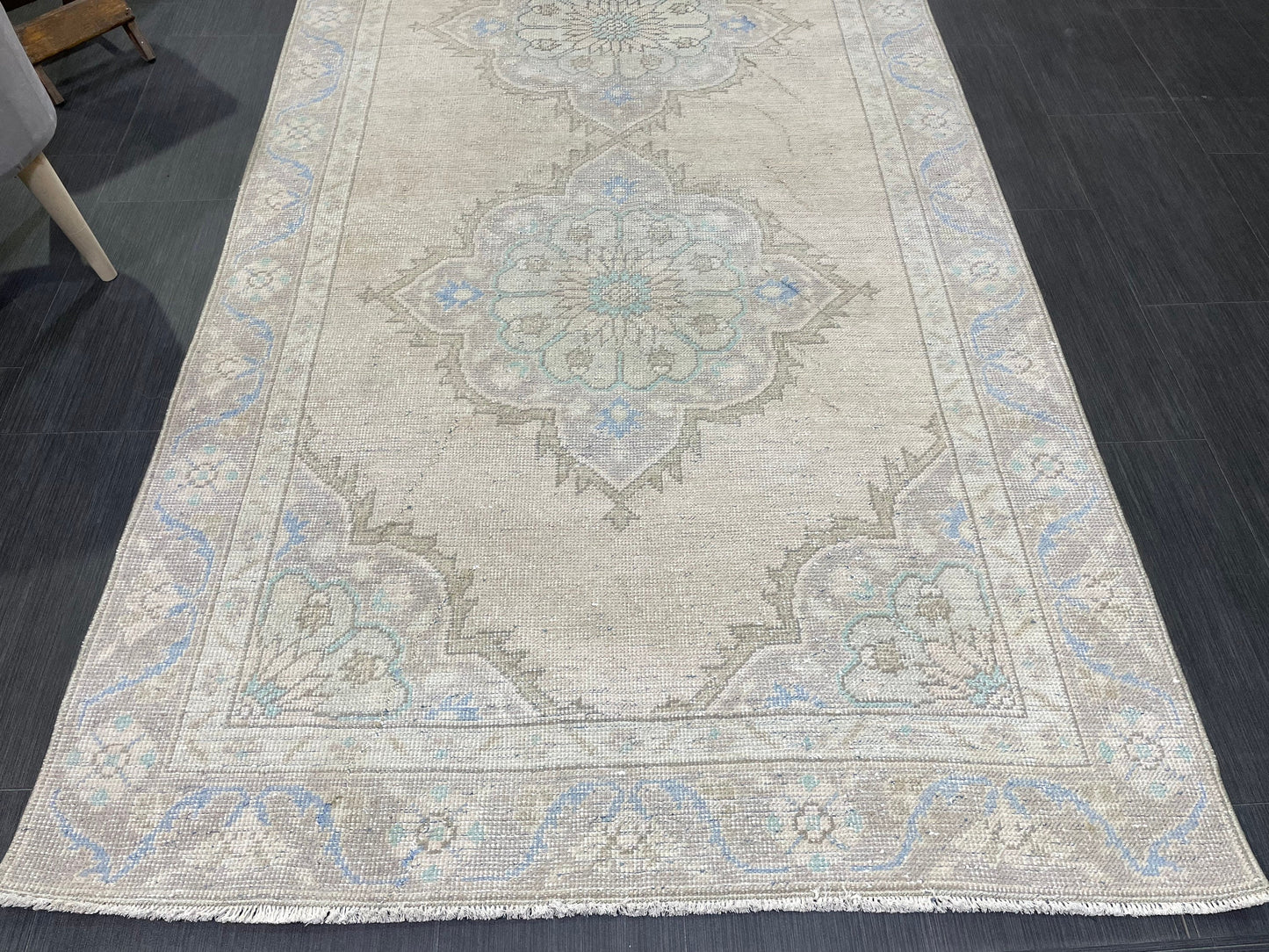 Muted Vintage Runner Rug Turkish Oushak 4.2 x 10.7 Runner Rug Handmade Runner Rug Hallway Runner Rug Kitchen Runner Rug Wool Runner Rug