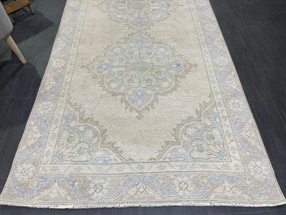 Muted Vintage Runner Rug Turkish Oushak 4.2 x 10.7 Runner Rug Handmade Runner Rug Hallway Runner Rug Kitchen Runner Rug Wool Runner Rug