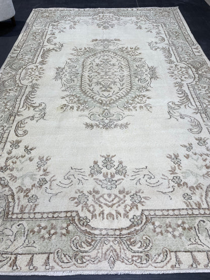 Large Area OUSHAK RUG, TURKISH 6.4 x 10 Rug, Muted Vintage  Rug, Handmade Rug, Antique Hand Knotted Rug, Persian Rug, Muted Oriental rug