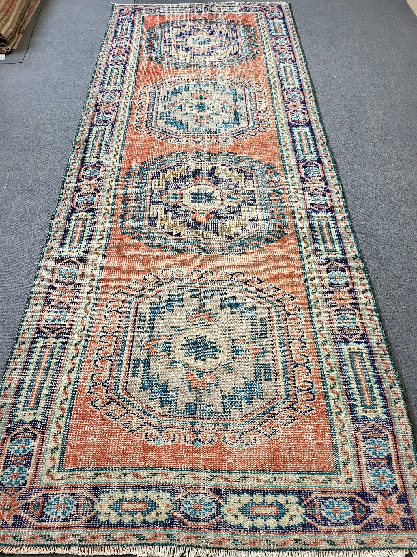 Distressed Runner Rug Vintage 4.2 x 10.9 Turkish Runner Rug Vintage Runner Rug Handmade Runner Rug Kitchen Runner Rug Persian Runner Rug