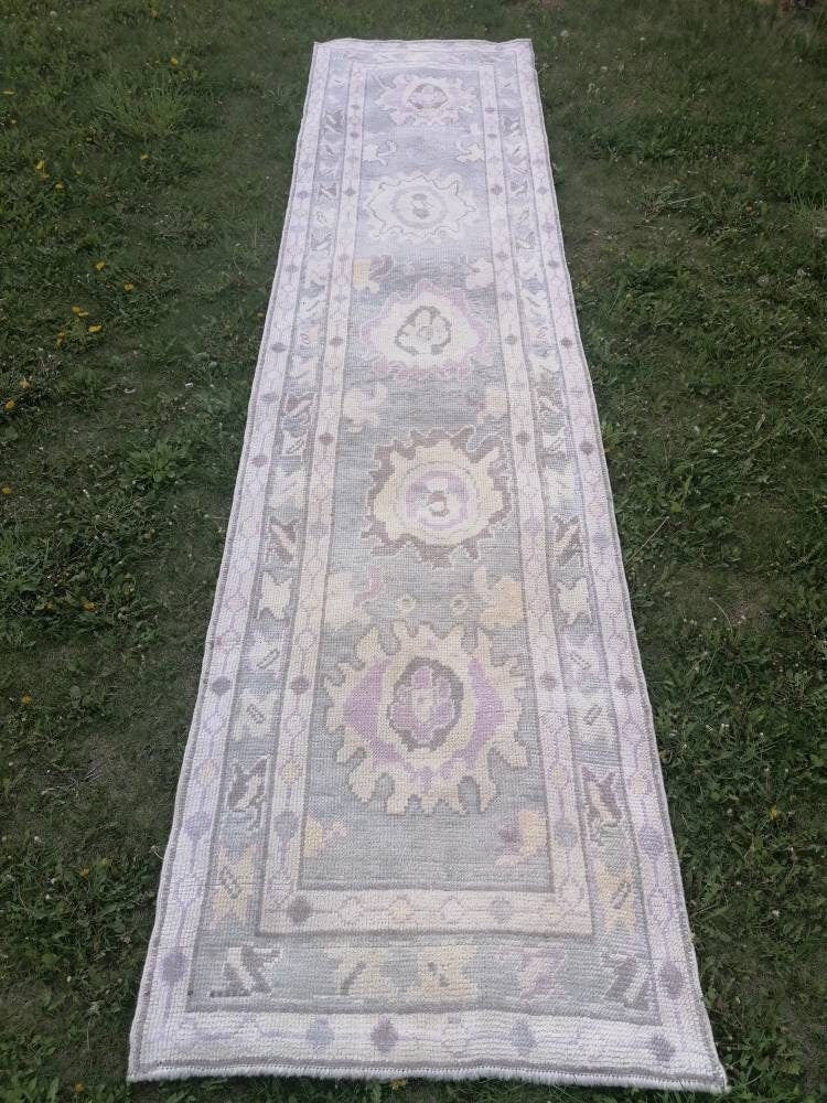 Oushak wool runner 3x12 turkish oushak new produced handmade rug, hallway runner rug