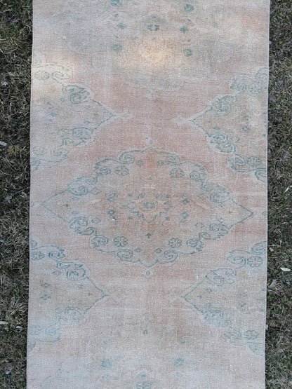 2'9x23'6 oushak turkish runner rug, vintage turkish runner rug, hallway hand made wool rug, kitchen runner rug
