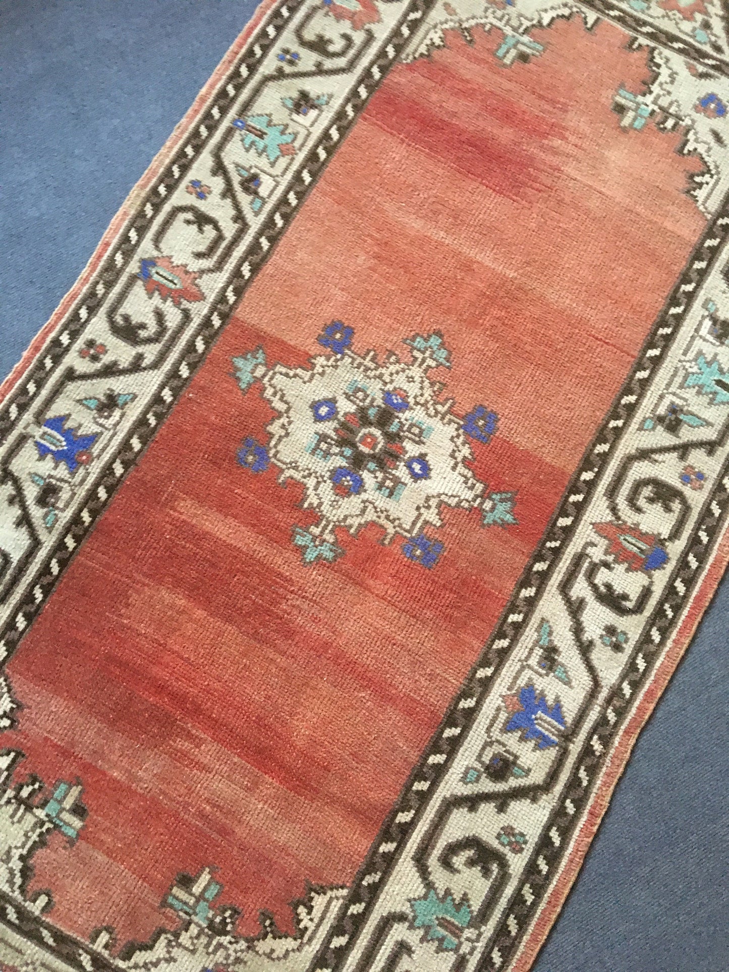 3.2x6 feet red turkish bedroom large rug, vintage blue handmade rug, wide living room rug, kitchen middle wool rug, bathrom floor bohem rug