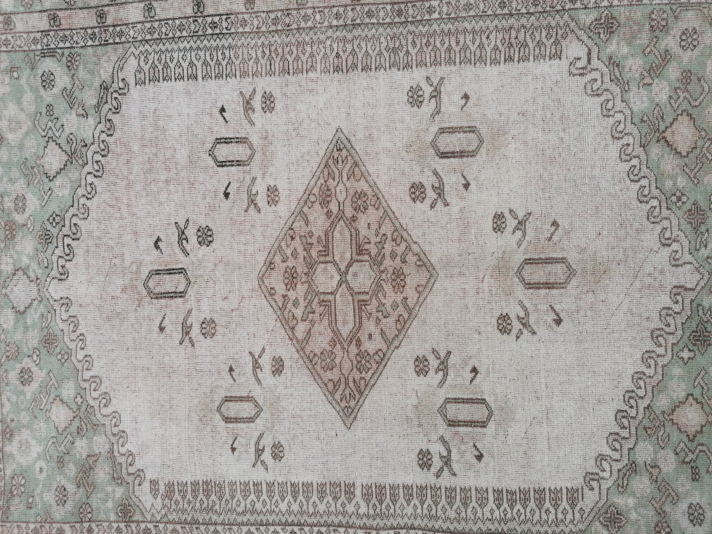 5'6x7'6 faded oushak wool rug large muted turkısh rug, neutral vıntage handmade rug, kıtchen rug