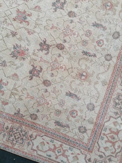 Vintage rug 6'10x10'4 large turkish rug, pastel vintage turkish rug, oushak hand made wool rug, large living room rug, bohemian rug