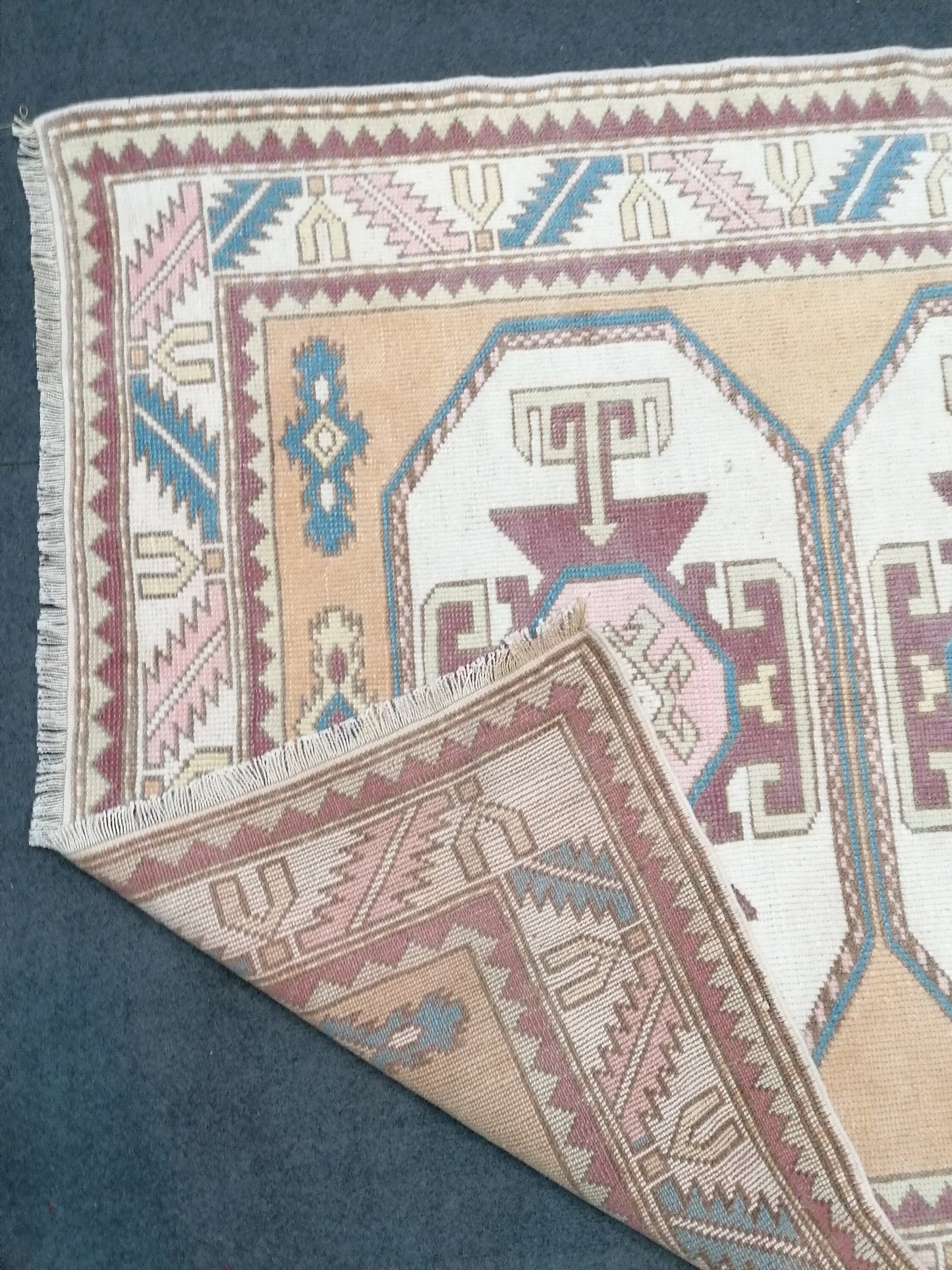 4.3x6 vintage wool rug, oushak rug, living room rug, unique hand made rug, bohemian rug