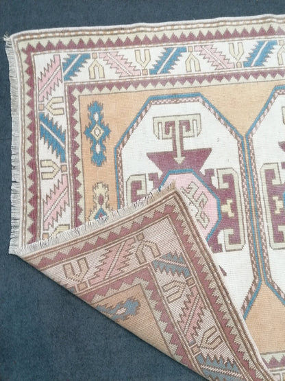 4.3x6 vintage wool rug, oushak rug, living room rug, unique hand made rug, bohemian rug