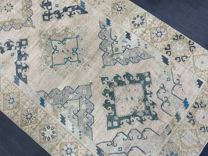 Vintage RUG, Antique Rug, 4.6 x 12.9 Distressed Muted Rug, Muted Wool Neutral Rug, Handmade Rug, Vintage Turkish Rug, Hand Knotted Rug,
