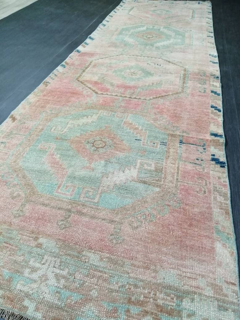 Oriental Runner Rug Muted Turkish Runner Rug 3.4 x 11.6 Vintage Runner Rug Hallway Runner Rug Muted Runner Rug Wool Runner Rug