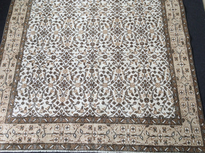Hand Made Rug Turkish Vintage Rug Oushak Rugs Rustic Rug Wool Oushak Rugs floral Farmhouse Rug, Pastel Vintage Rug Muted Neutral Wool Rug