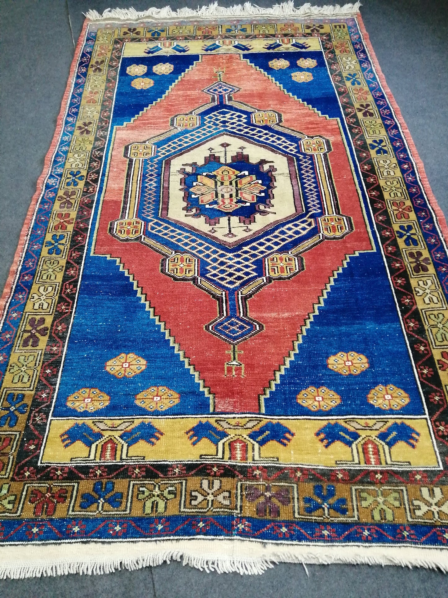 8 X 4.8 OUSHAK RUG TURKISH Oushak Rug Blue Vintage Oushak Runner Rug Vintage Runner Rug Wool Oushak Rug Hand Made Rug Vintage Turkish Rug