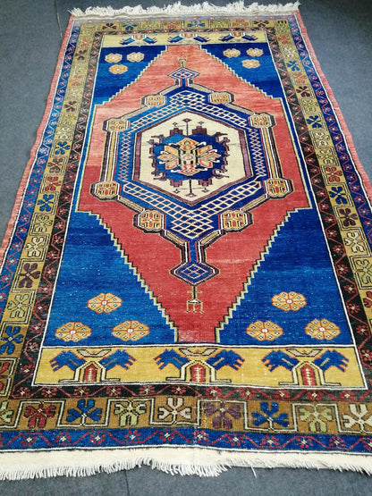 8 X 4.8 OUSHAK RUG TURKISH Oushak Rug Blue Vintage Oushak Runner Rug Vintage Runner Rug Wool Oushak Rug Hand Made Rug Vintage Turkish Rug