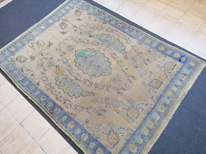 Large oushak rug 6'4x8'5 vintage wool rug, turkish hand made rug, living room rug, bohemian rug, area rug