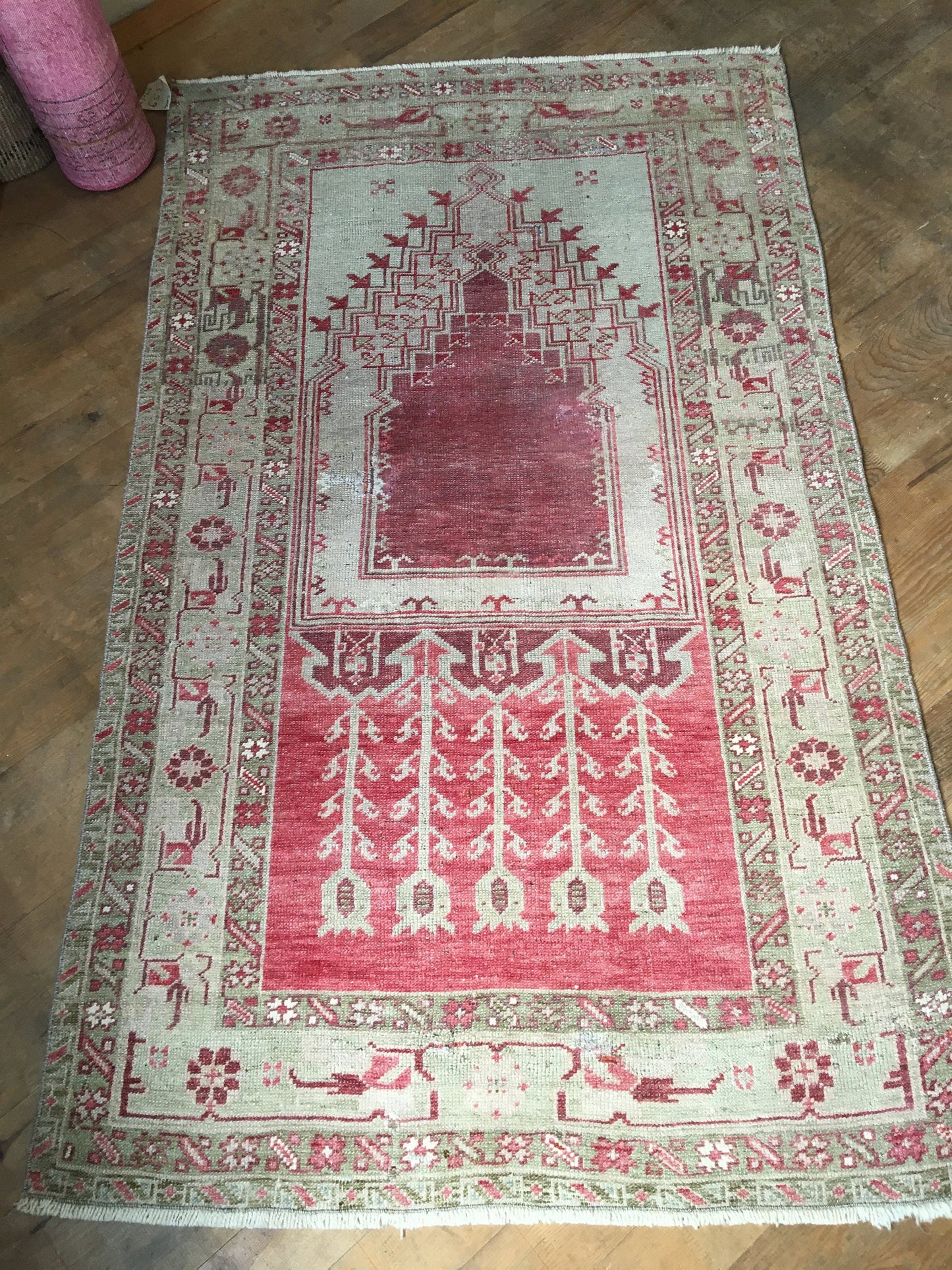 3x5 feet muted handmade turkish area rug, vintage oushak floor rug, red kitchen middle rug, beige wool bedroom rug, living room accent rugs