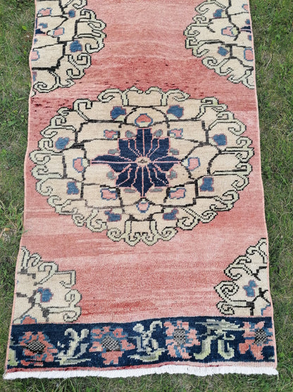 2'8x10'4 runner rug, oushak turkish runner rug, hallway vintage  runner, hand made wool runner, kitchen runner rug, entryway runner rug