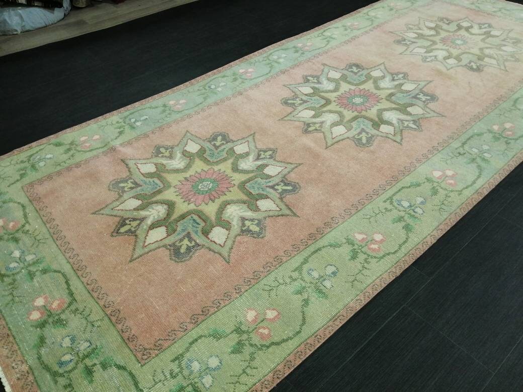 Wool Runner Rug  Muted 4.5 x 10.6 Hand Made Runner Rug Turkish Runner Rug Vintage Runner Rug Hallway Runner Rug Wool Kitchen Runner Rug