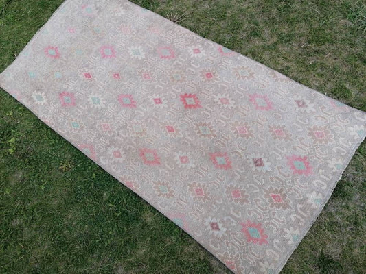 Hallway wool runner rug, handmade runner rug 2'10x6 blue bohemian rug, vintage oushak runner, turkish runner rug