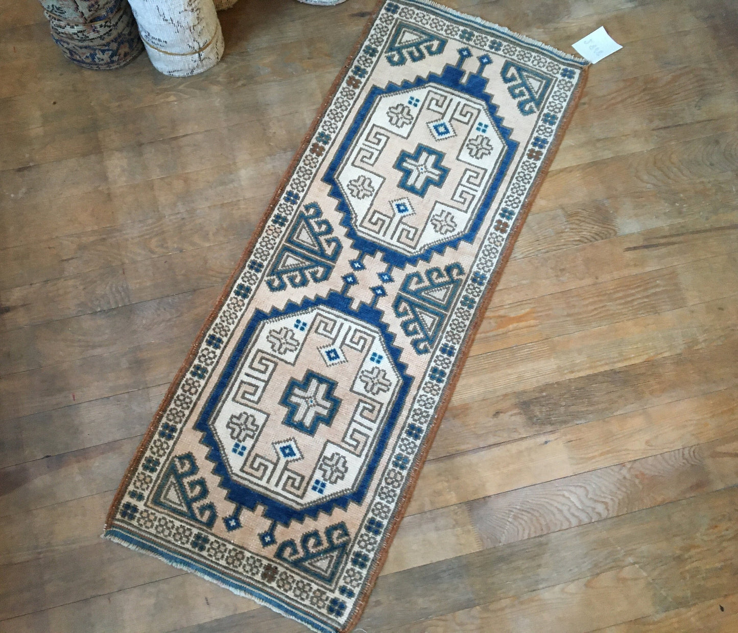 2x3 feet vintage small rug, oushak bedroom small rug, entryway blue small rug, turkish kitchen mini rug,, muted persian design bathroom rug