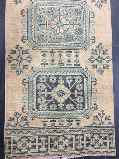 Vintage Runner Rug 2.5 x 11..6 Turkish Runner Rug Oushak Runner Rug Blush Hallway Runner Rug Kitchen Runner Rug Wool Runner Rug