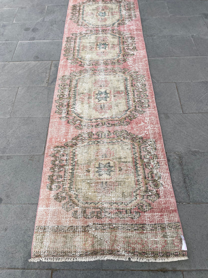 Muted Hand Knotted Extra Long Turkish Runner Distressed 2.4 x 18.6 Stairs Runner Rug Vintage Runner Rug XL Oriental Runner Staircase Runner