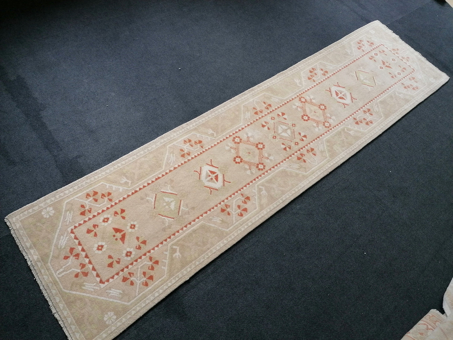 Runner rug, 10'x2'6, soft turkish runner rug, mudet vintage runner rug ,hallway runner rug, kitchen runner rug turkish oushak runner rug