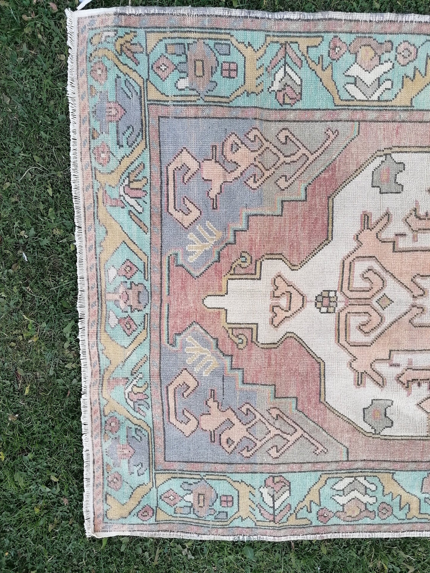 Vintage oushak hand made wool rug 4’4.8’3 kitchen rug, bohemian rug, area rug
