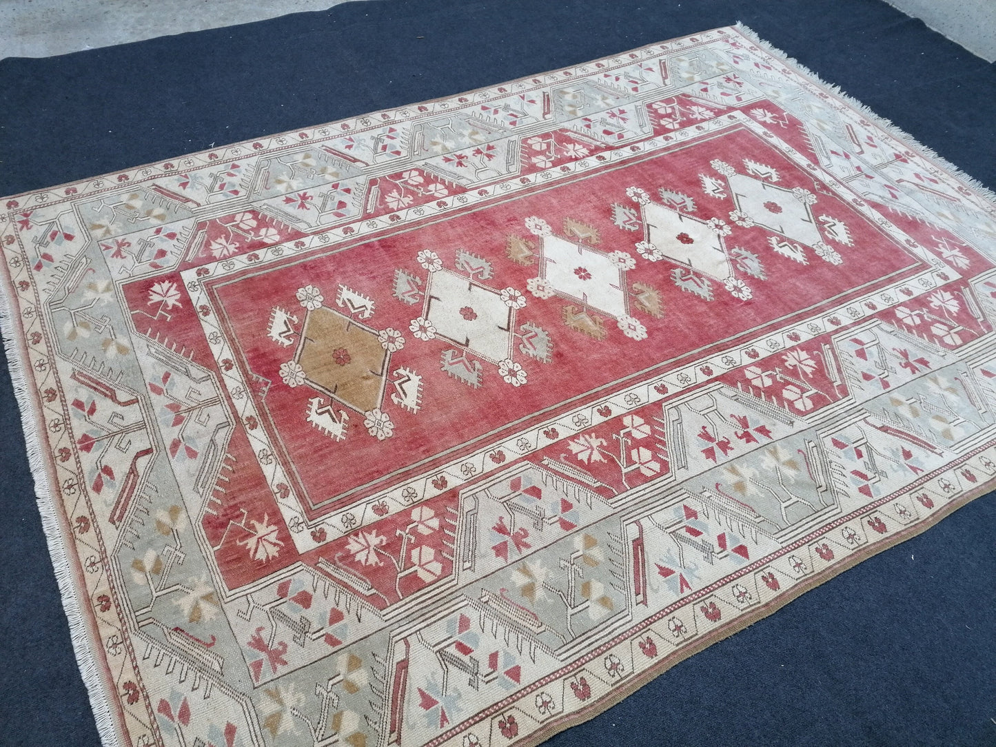 9'5x7'11 oushak turkish rug, vintage turkish rug,oushak vintage rug,vintage rug,kitchen rug,vintage anatolian rug,unique hand made bohemian