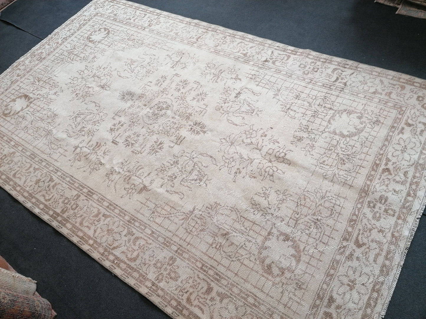 Natural oushak rug 6x10'2 large muted turkish rug, pastel vintage rug, hand made wool oushak rug, living room rug, bohemian rug