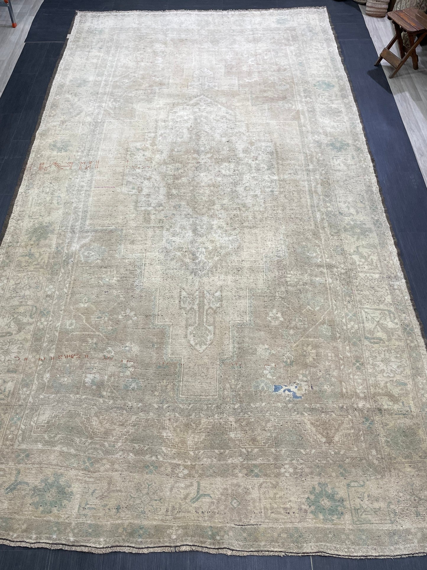 Muted Turkish RUG Oushak 7.4 x 13.5 Rug Vintage Oriental Rug Vintage Persian Rug Wool Hand Knotted Rug Handmade Rug Vintage Turkish Rug