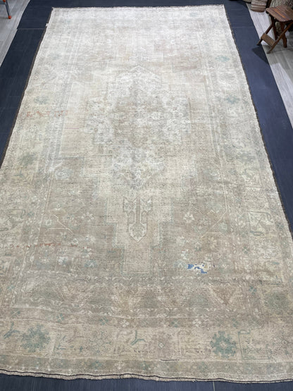 Muted Turkish RUG Oushak 7.4 x 13.5 Rug Vintage Oriental Rug Vintage Persian Rug Wool Hand Knotted Rug Handmade Rug Vintage Turkish Rug