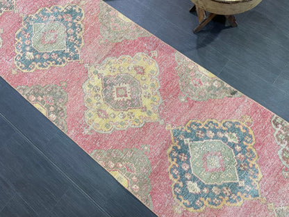 Vintage Runner Rug, Handmade 2.9 x 12.8 Runner Rug, Turkish Runner Rug, Hallway Runner Rug, Persian Kitchen Runner Rug, Hand Knotted Runner
