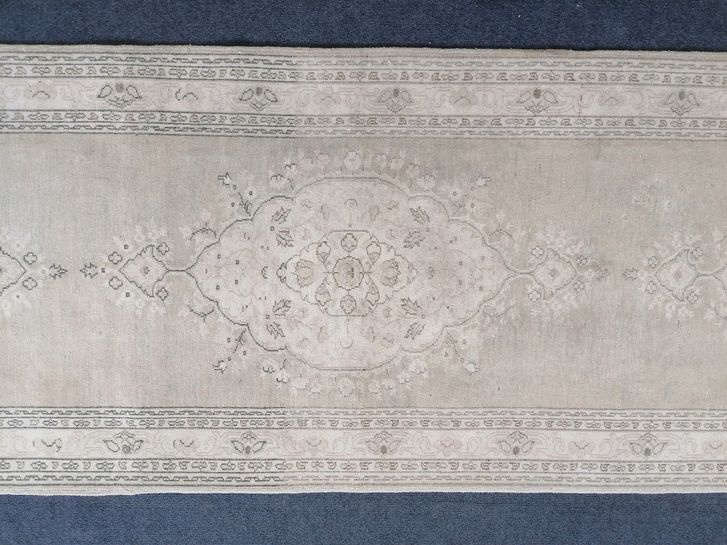 Faded hallway runner rug, 11'5x2'9, pastel runner rug, faded turkish runner rug, vintage runner rug, muted entryway rug,oushak runner rug