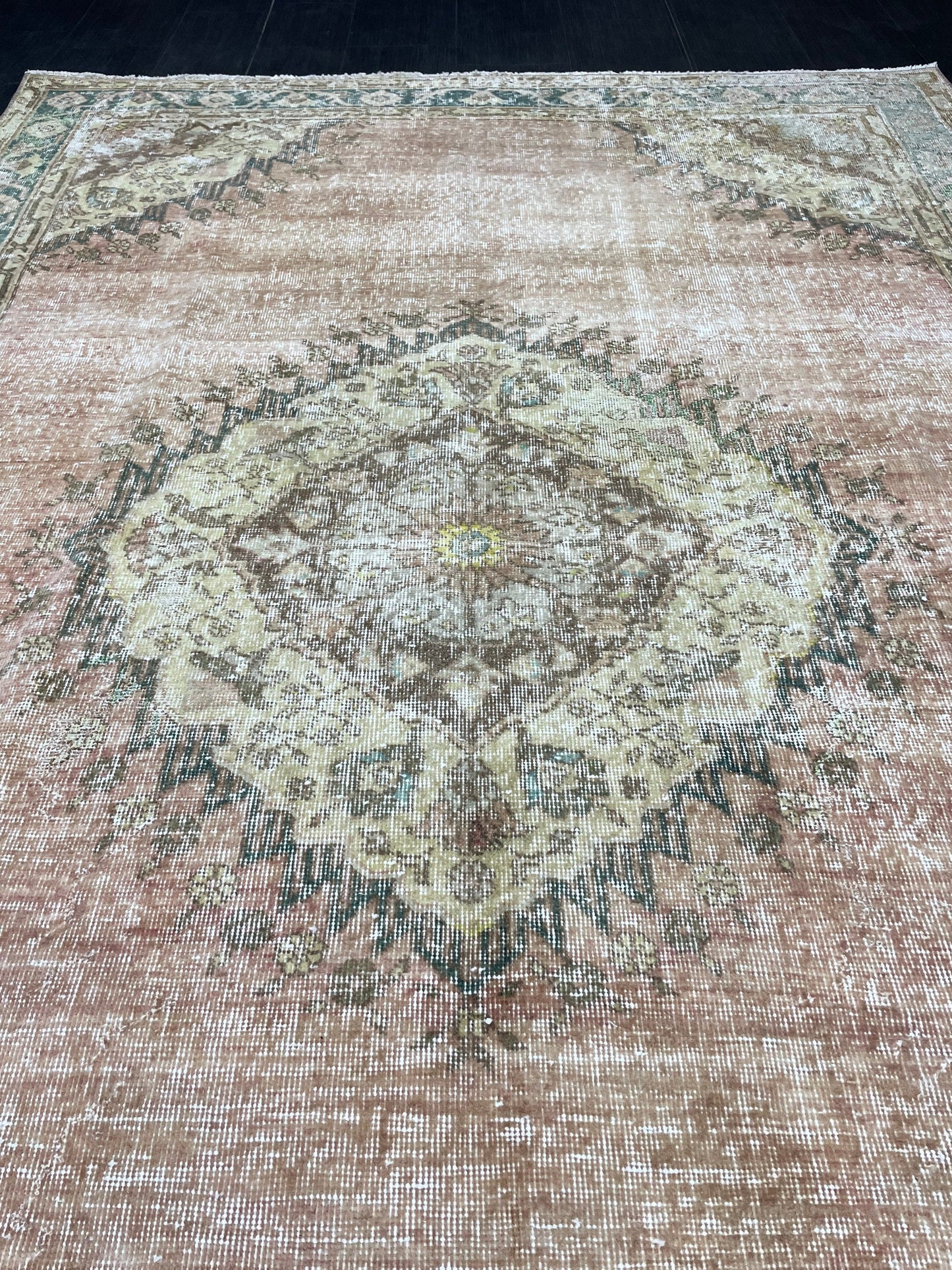 Vintage Rug TURKISH 6.2 x 9.5 Handmade Rug Vintage Persian Rug Oushak Rug  Hand Knotted RugTurkish Oushak Rug Vintage Oushak Rug, Wool Rug