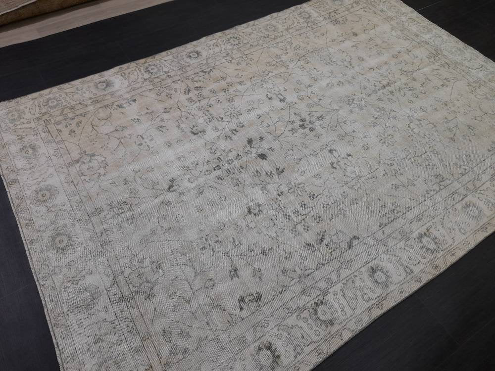 Vintage living room rug 6.5 x 9.4 Earth Tones Rug pastel rugs, Turkish Oushak Rugs, Vintage Rug Muted Distressed Rug Vintage Oushak Rug