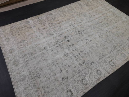 Vintage living room rug 6.5 x 9.4 Earth Tones Rug pastel rugs, Turkish Oushak Rugs, Vintage Rug Muted Distressed Rug Vintage Oushak Rug