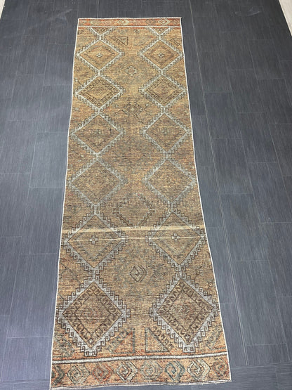 Antique Handmade Runner RUG 3.3 x 10.3 TURKISH Oushak Rug Vintage Runner Rug Vintage Runner Rug Wool Oushak Rug Hand Made Rug Vintage Rug