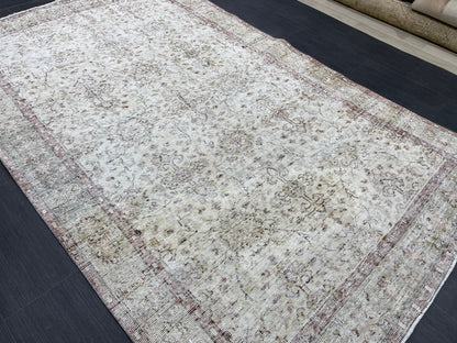 Muted Vintage Rug TURKISH Distressed Rug Vintage 5.3 x 8.7 Rug Oushak Rugs Muted Rug Turkish Oushak Rug, Vintage Oushak Rug Wool Rug