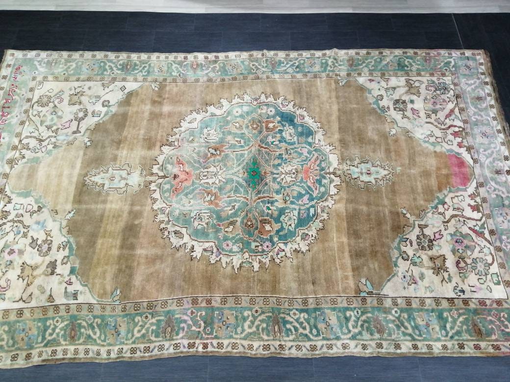 Hand Made Vintage RUG, Turkish Rug Large Area Rug, 6.7 x 10.8 VINTAGE Rug, Oushak  Rug,Hand Knotted Rug, Neutral Rug Antique Rug