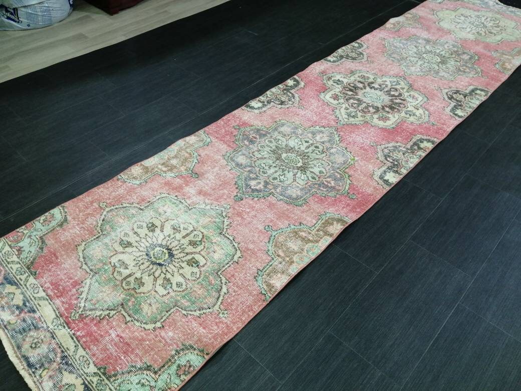 Muted RUNNER Rug, 2.8 x 12 RUNNER Rug,  Oushak Runner Rug, Vintage Turkish Rugs, Oriental Runner Rug, Turkish Oushak Runner Persian Runner