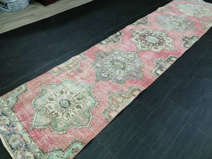 Muted RUNNER Rug, 2.8 x 12 RUNNER Rug,  Oushak Runner Rug, Vintage Turkish Rugs, Oriental Runner Rug, Turkish Oushak Runner Persian Runner