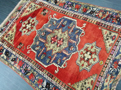High Wool Pile Antique RUG 4 x 5.6 TURKISH Oushak Rug Vintage Oushak Rug Hand Made Rugs Vintage Turkish Rug Antique Oriental Rug 4x6
