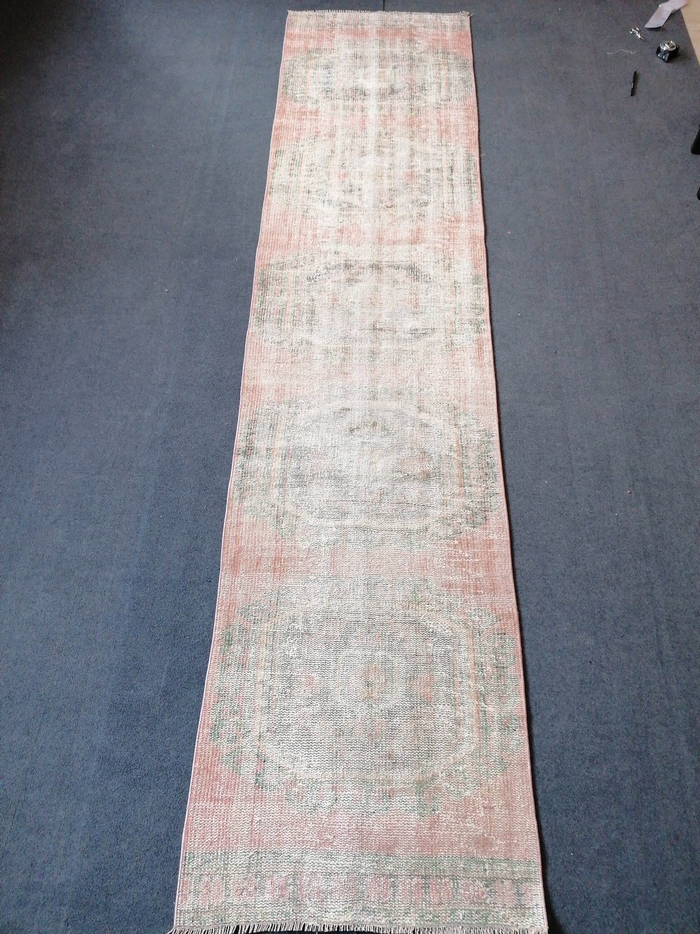 11'7x2'9 distressed oushak turkish runner rug, turkish rug , runner rug,vintage rug,kitchen rug,vintage oushak rug, vintage anatolian rug