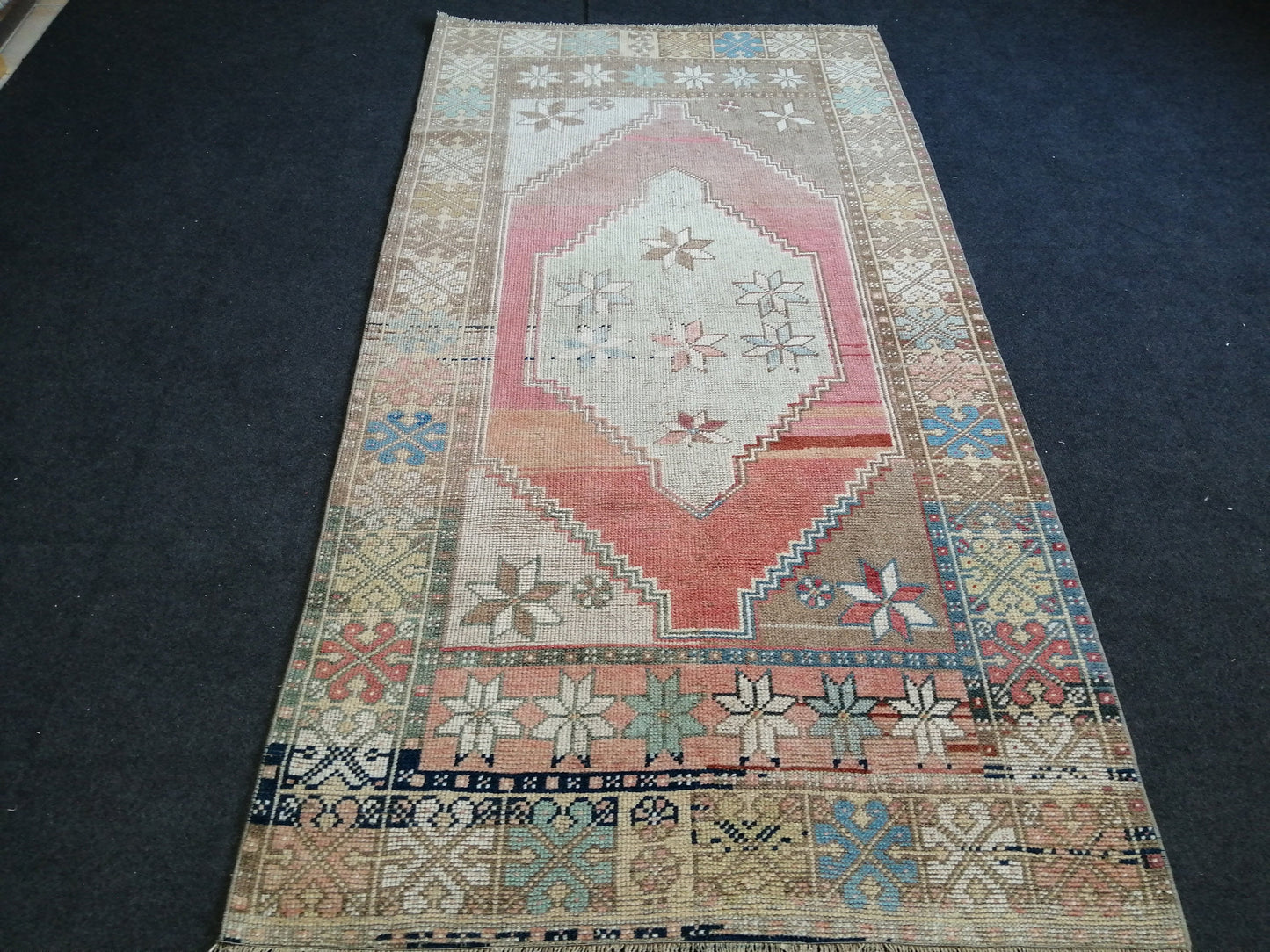 7 x 3.7 vintage Rug Oushak Rug Turkish Rug Blue Hand Made Rugs Oriental Rug Wool Rug