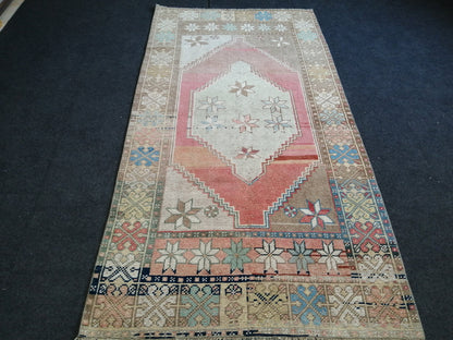 7 x 3.7 vintage Rug Oushak Rug Turkish Rug Blue Hand Made Rugs Oriental Rug Wool Rug