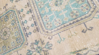 11'9x3' oushak turkish runner rug, vintage runner rug, vintage oushak rug, vintage anatolian rug,unique hand made rug,kitchen runner rug